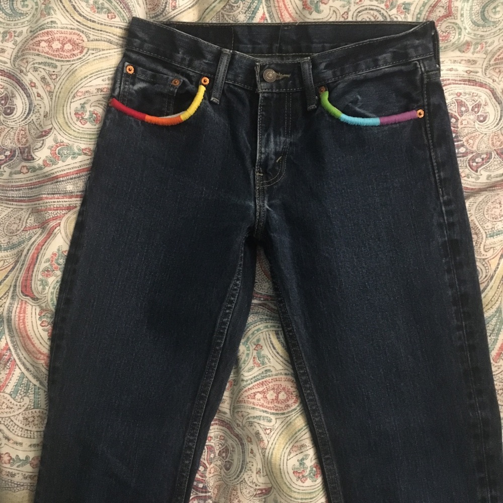Levi’s 511 jeans dark blue with rainbow pocket